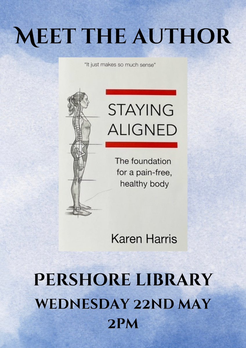PershoreLibrary's tweet photo. #PershoreLibrary is pleased to be hosting a meet and greet event for author Karen Harris TOMORROW!

📆 Wed, May 22nd 2pm-3pm

Karen is a Body Alignment Specialist and Fitness Trainer and her book, Staying Aligned, explores the foundation for a pain-free, healthy body. https://t.co/ZOqqnJhLNH