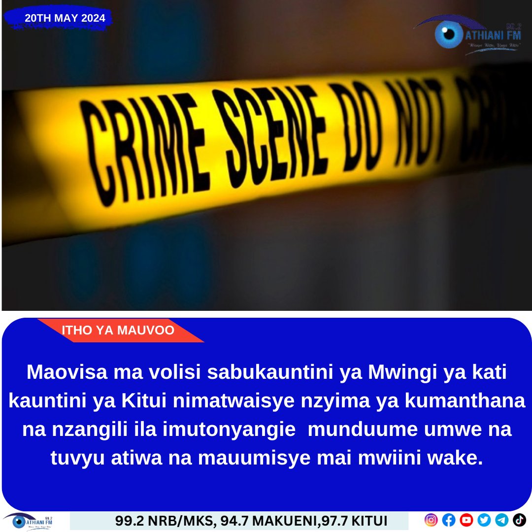 Maovisa ma volisi sabukauntini ya Mwingi ya kati kauntini ya Kitui nimatwaisye nzyima ya kumanthana na nzangili ila imutonyangie munduume umwe na tuvyu atiwa na mauumisye mai mwiini wake.
