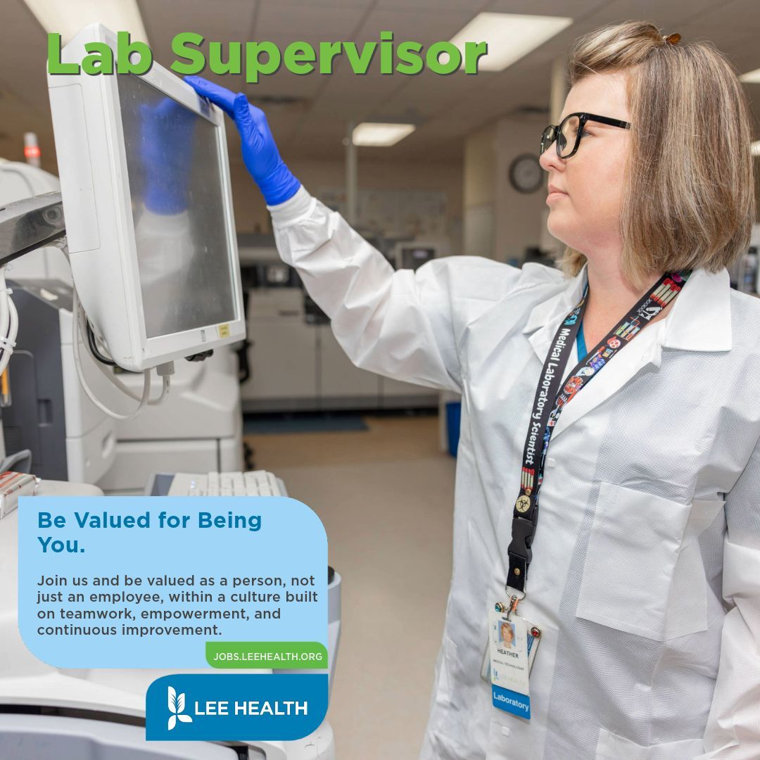 🔬 Job Opportunity: Laboratory Supervisor 🔬 📍 Location: Cape Coral, FL 33990 🕒 Type: Full Time | 📅 Schedule: Evenings | ⚙️ Department: Lab - General #LabSupervisor #HealthcareCareers #CapeCoralHospital #NowHiring #ASCP Apply Now - jobs.leehealth.org/job/laboratory…