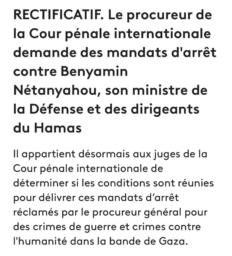 Bientôt, Netanyahu, son ministre de la Défense et des dirigeants du Hamas feront peut-être l’objet de mandats d’arrêt de la CPI pour crimes de guerre et contre l’humanité. Le droit international doit faire entendre sa voix et écarter les promoteurs de haine de chaque côté !