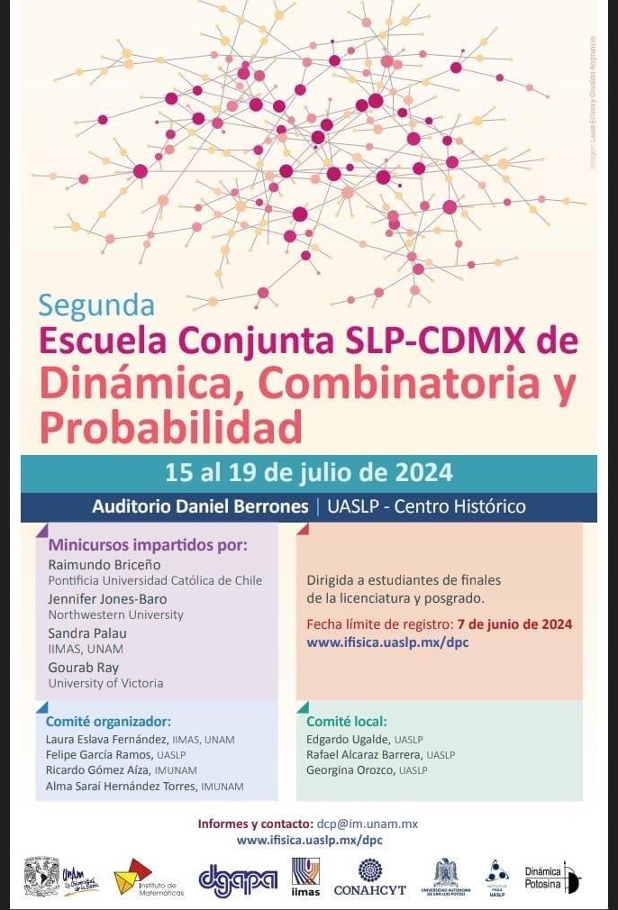 imate_unam's tweet image. 🎉¡No te pierdas la Segunda Escuela Conjunta SLP-CDMX de Dinámica, Combinatoria y Probabilidad en #SLP! #Probabilidad #Combinatoria

📆 15-19 jul 2024
📍Auditorio Daniel Berrones, Centro Histórico @LaUASLP
📝 Inscripción y solicitud becas: 15 jun

⚠️ Más: sites.google.com/view/dicopro-2…