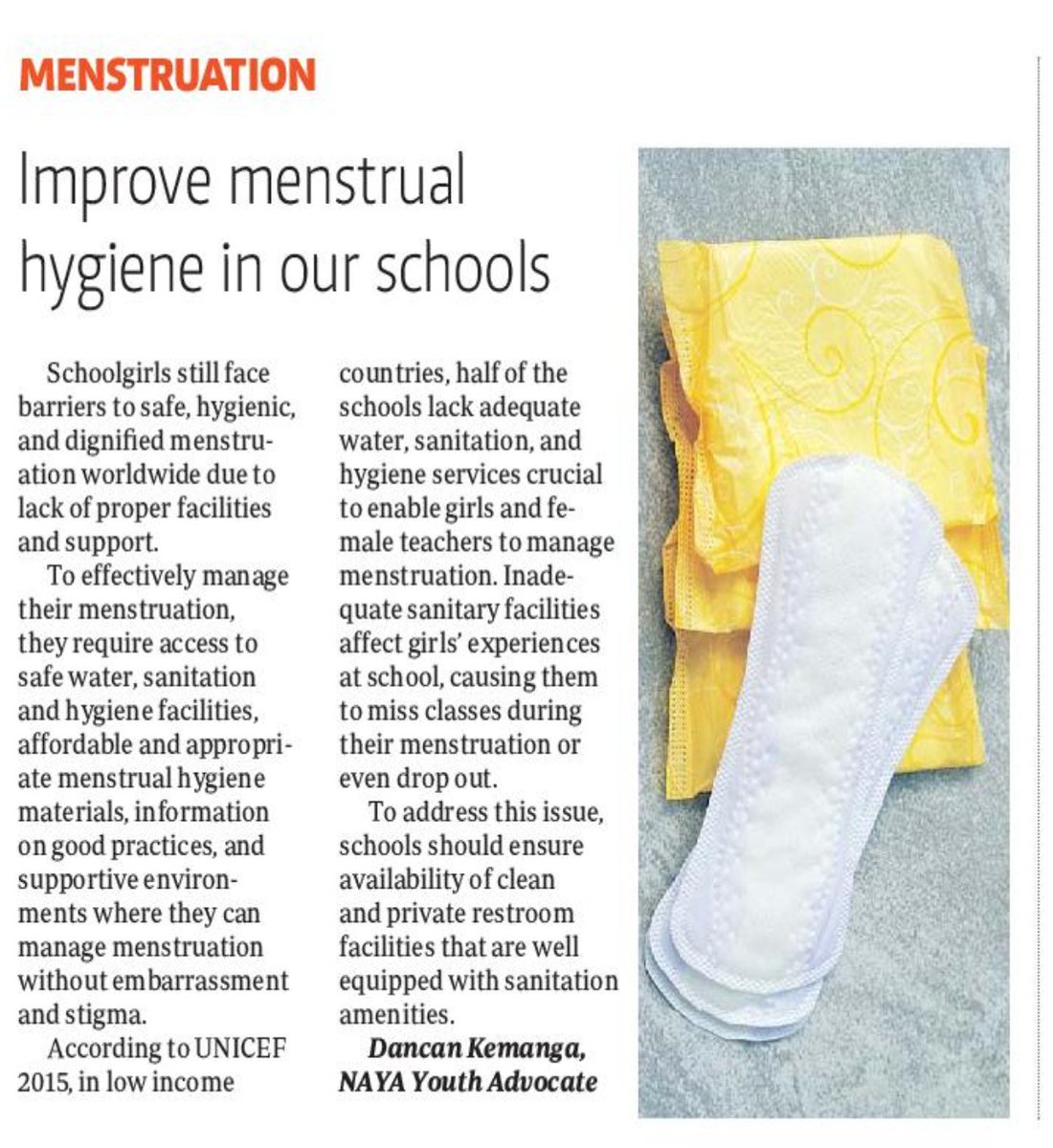 'Our Schools lack adequate water, sanitation, and hygiene services crucial to enable girls and female teachers to manage menstruation. Inadequate sanitary facilities affect girls' experiences at school, causing them to miss classes.' By Duncan Kemanga Published on @StandardKenya