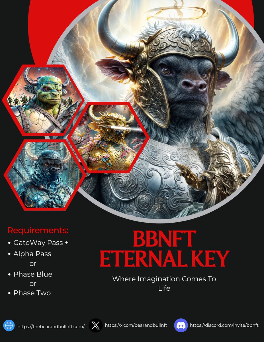 GM Legends‼️ The #BBNFT Eternal Key Collection. A collection of up to 1024 NFTs consisting of your owned Bears, Bulls, and/or Phase 2 NFTs that are created directly from the art of your token ID's. 'Paired assets on the blockchain' - CE #YUGE Artist: @AiAnarchist