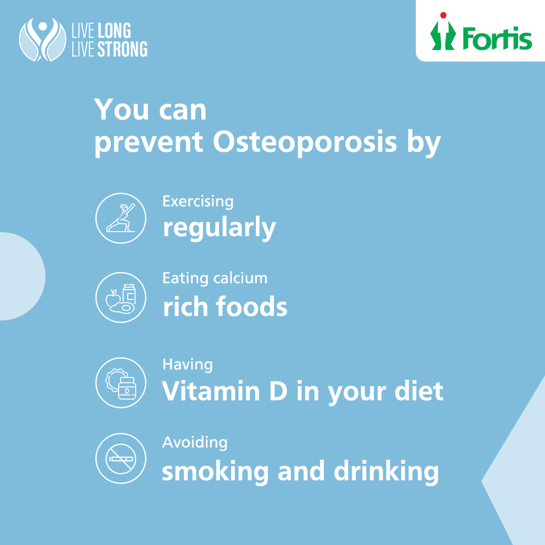 Osteoporosis causes weakening of bones, making them prone to breaking from minor injuries, falls, bending, or jerks. Knowing the symptoms and prevention tips can help you beat osteoporosis. Consult our experts and learn the best ways to #LiveLongLiveStrong #FortisHealthcare