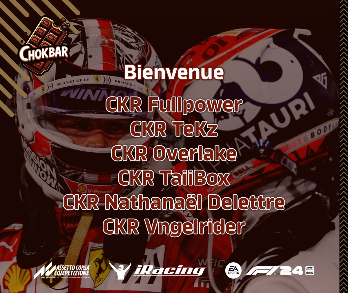 ✍️ ANNONCE ✍️

Extrêmement fiers d'annoncer l'arrivée de cette brochette de talents, anciens PCS, assez convoités au sein de la communauté 👀
Ils viennent renforcer l'équipe sur les différents pôles, si bien en tant que pilotes qu'ingénieurs 🧑‍🍳

Bienvenue chez vous messieurs 🤎