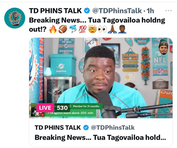 There ain't no way he dropped a show about Tua holding out and in the same time frame, Tua walked through the doors of the building.  AIN'T NO WAY PEOPLE REALLY SUBSCRIBE TO THIS DUDE