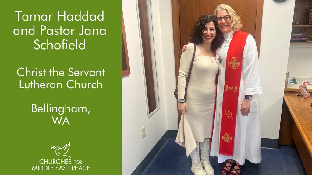 On Pentecost, CMEP Programs and Outreach Manager Destiny Magnett and ASWR Coordinator Tamar Haddad were grateful to join Christ the Servant Lutheran Church and Pastor Jana Schofield for worship. How might the Spirit use us in the work of peace?

#MiddleEastPeace #Bellingham