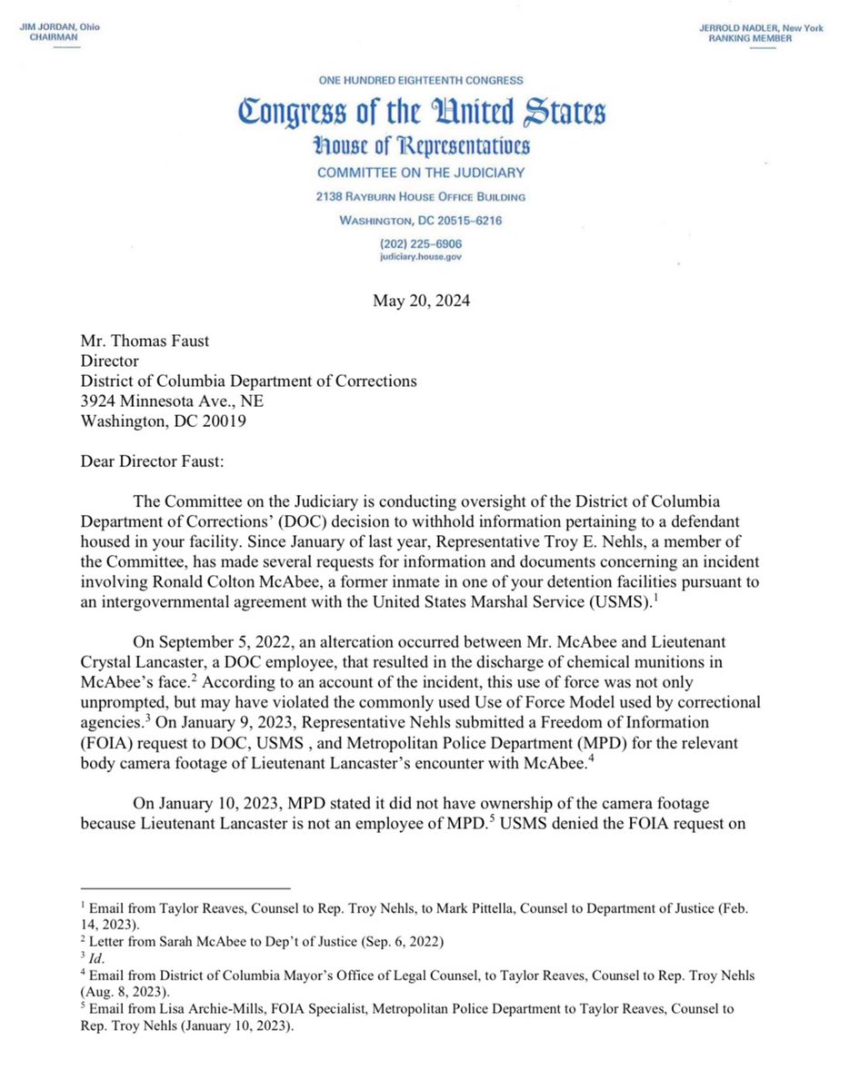 #NEWS: @RepTroyNehls & @Jim_Jordan Launch Investigation into the D.C Department of Corrections’ Treatment of Ronald McAbee