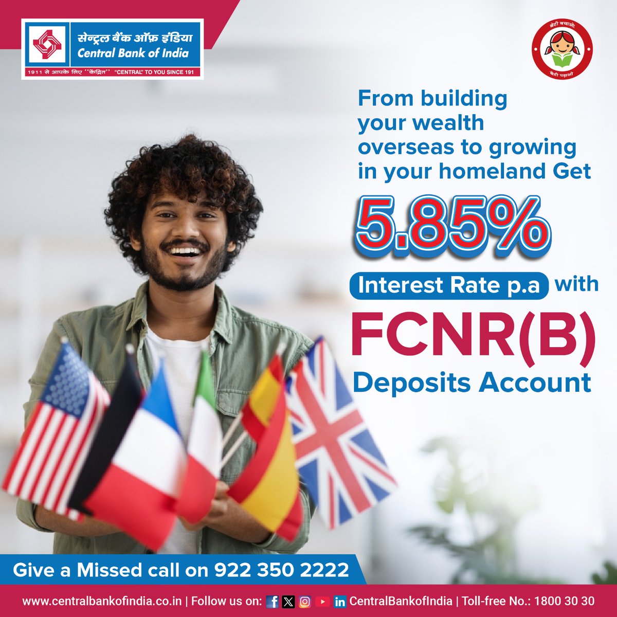 Empower your financial future and discover the strength of FCNR-B. Begin your journey to financial stability now! 

#FCNR #CentralBankOfIndia #CentralToYouSince1911