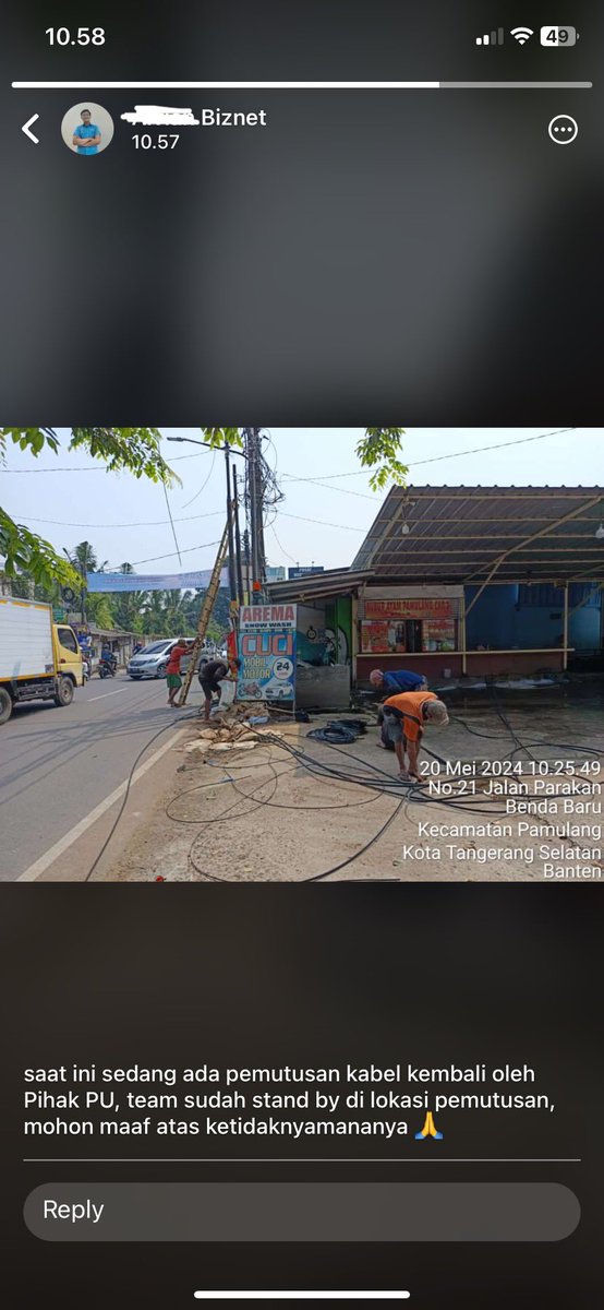 Udah 10 jam koneksi internet @BiznetHome offline karena kabel dipotong oleh Dinas PU. 

Niatnya mgkin baik utk merapikan jalur kabel, cuma apa ga ada komunikasi dulu dgn semua provider di area sini?

Ujungnya end user yg kena rugi nya. 

@AboutTNG @PemKotTangSel @RadioElshinta