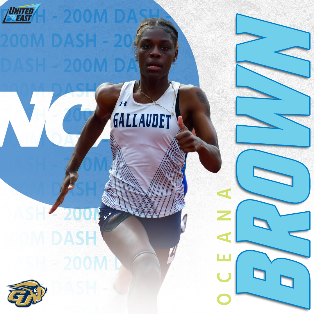 Brown looking for Gold! 🏆🏃‍♀️#RisingUnited Gallaudet's Oceana Brown qualifies for the 200m dash at the Outdoor National Championship as just a first year! Prelims for the event will take place on Thursday!