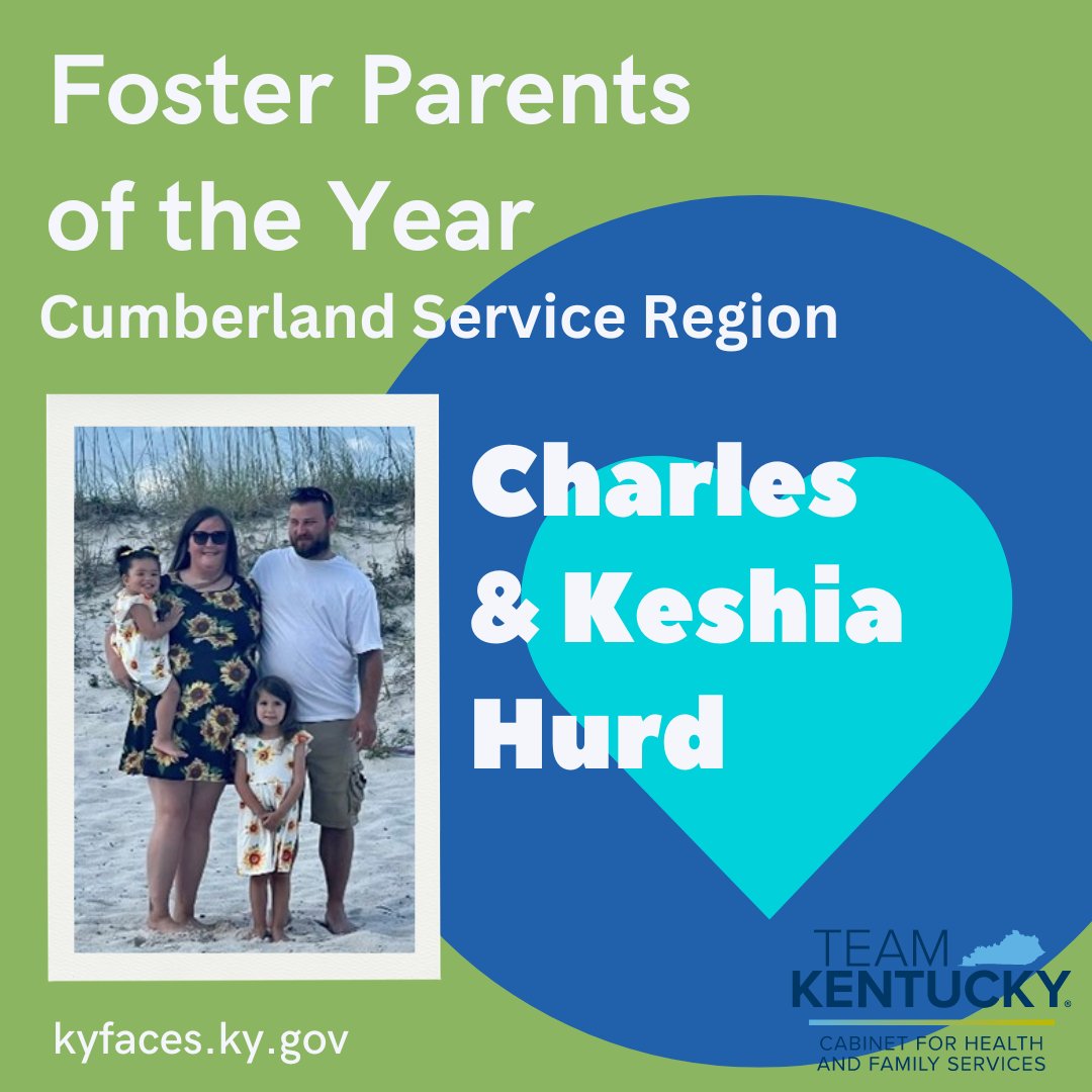 Congrats to Charles & Keshia Hurd, Cumberland Service Region Foster Parents for 2024! Thank you for your love, care and devotion! Read more about the Hurds at tinyurl.com/9ds6jhju DCBS appreciates all of our wonderful foster parents! Learn more: kyfaces.ky.gov.