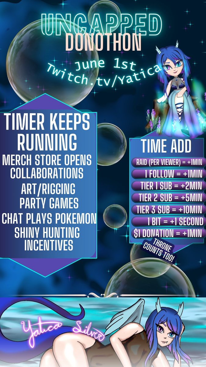 Yaticaimagine's tweet image. Donothon Phase 1 Rewards! These will be listed on the discord as well!  Cannot wait to start doing content creation full time come June 1st!