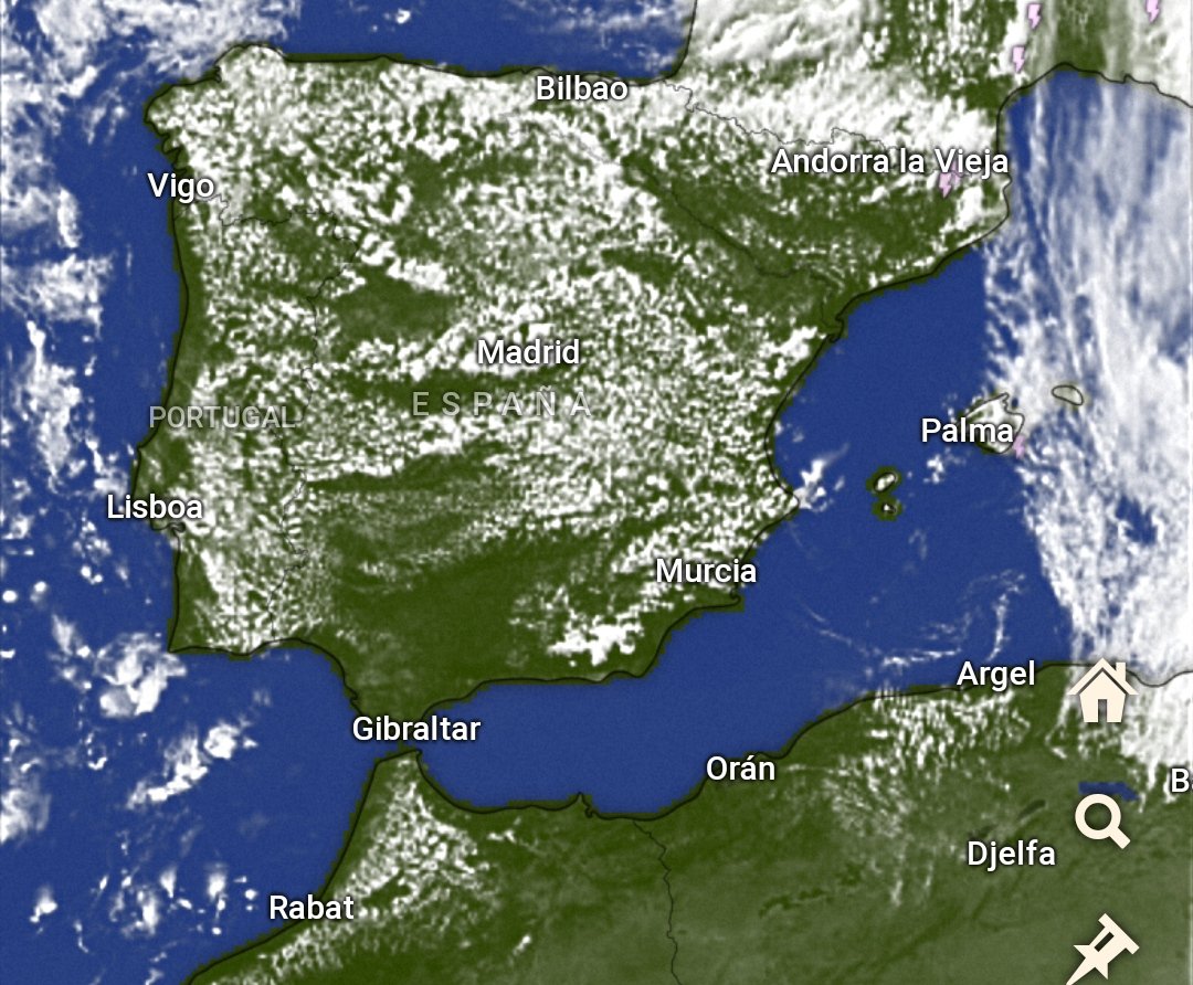 Bonita imagen de satélite de la península ibérica con el desarrollo de nubosidad convectiva ⛈️⛈️⛈️ que ya está dejando los primeros chubacos en el SE. En lo que va de mañana la zona más activa ha sido la Marina Alta (A) ➡️ Seguimiento en suremet.es #tormentas