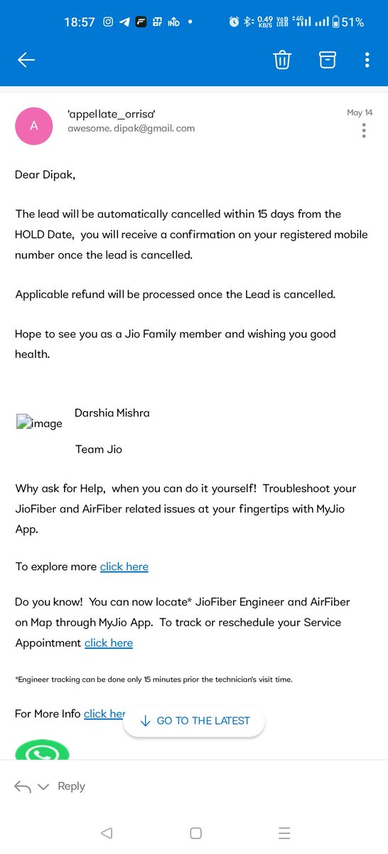 djdcodeofficial's tweet photo. @AshwiniVaishnaw Dear Ashwin Ji, am reaching out to you because @JioCare @reliancejio is harrassing my old parents by not refunding their installation amount since more than a month and just giving hopes. I work outside home and called emailed multiple times but no hope Help? https://t.co/9KHk9C5tpf
