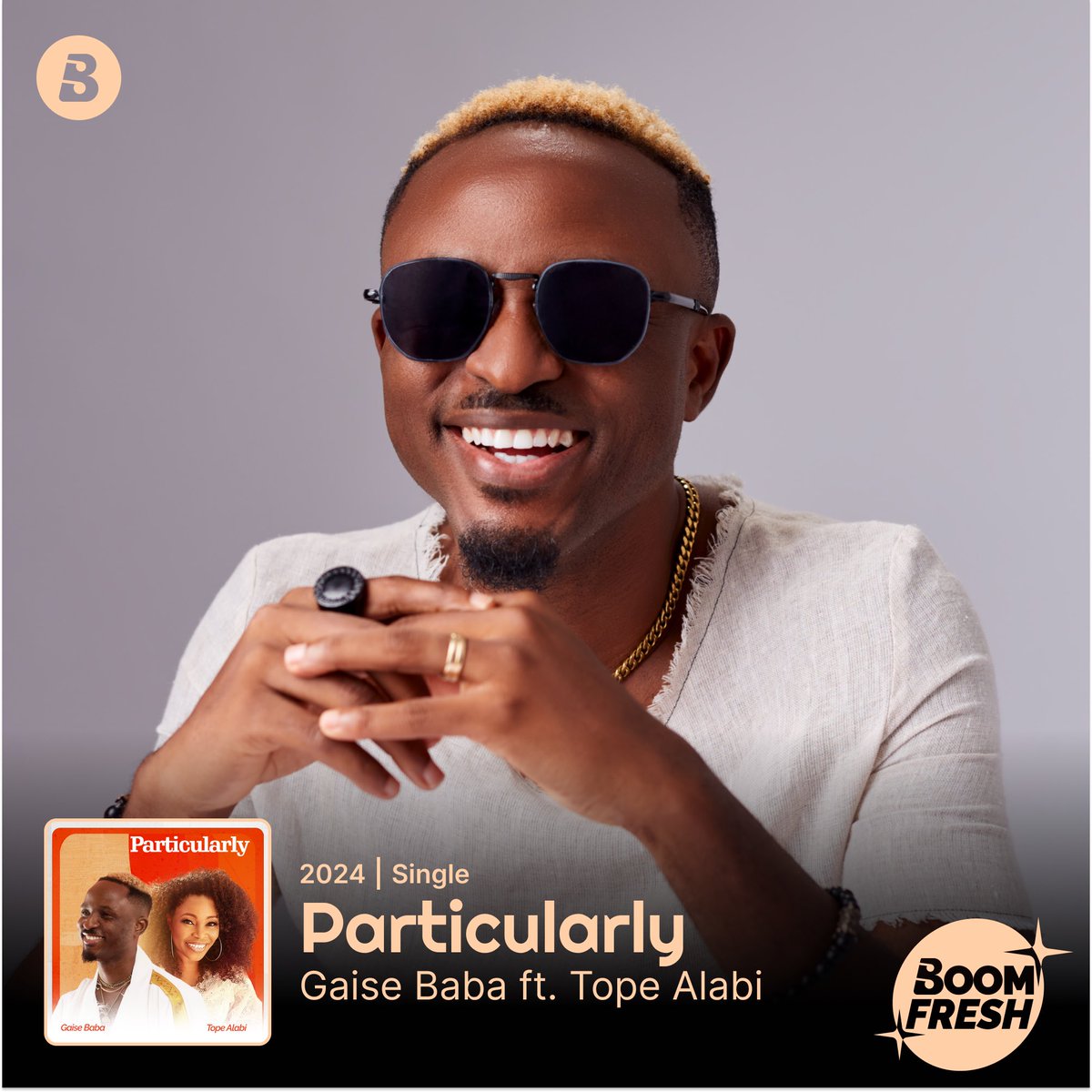 New beautiful music from @gaisebaba featuring @topealabi01 and this one is #Particularly! 😇✨

Listen to the edifying sound on Boomplay. ➡️ Boom.lnk.to/GaiseBabaParti…

#BoomFresh #HomeOfMusic