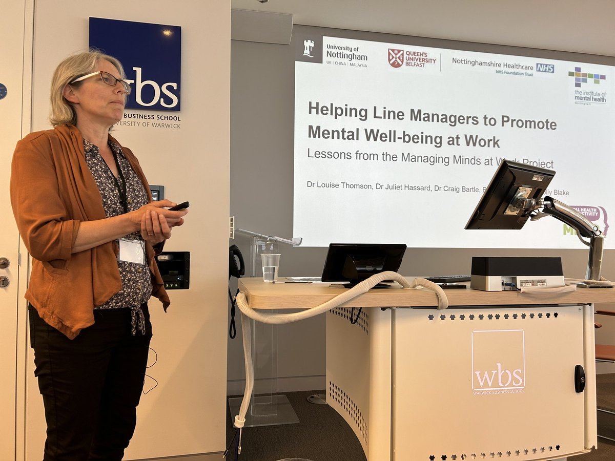 How can we help line managers to promote mental health and wellbeing in the workplace? @L_E_Thomson of @UniofNottingham  presents some lessons from the Managing Minds at Work project at today’s @ERC_UK @PrOPEL_Hub Workplace wellbeing, mental health and productivity event @ESRC