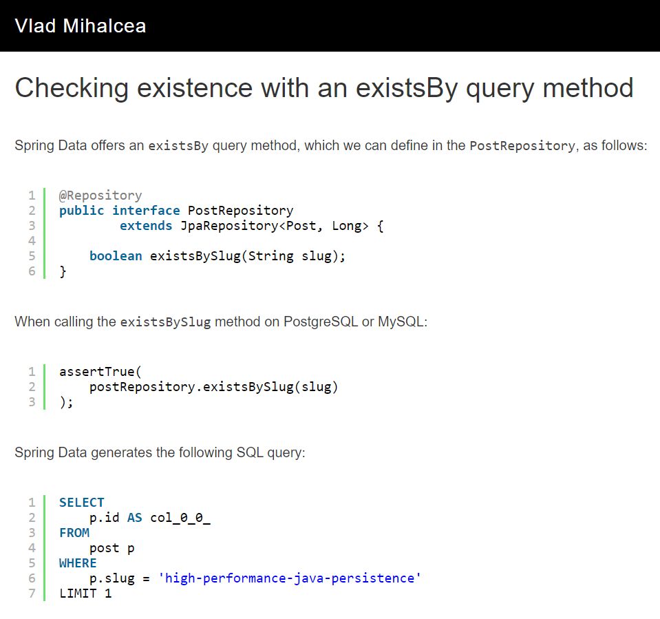 The best way to write a Spring Data Exists Query vladmihalcea.com/spring-data-ex…