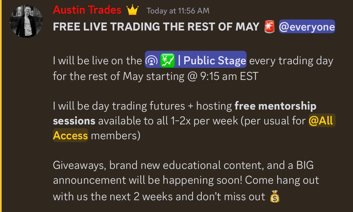 FREE LIVE TRADING THE REST OF MAY 🚨

Don’t Miss Out 👇

discord.gg/moneyline