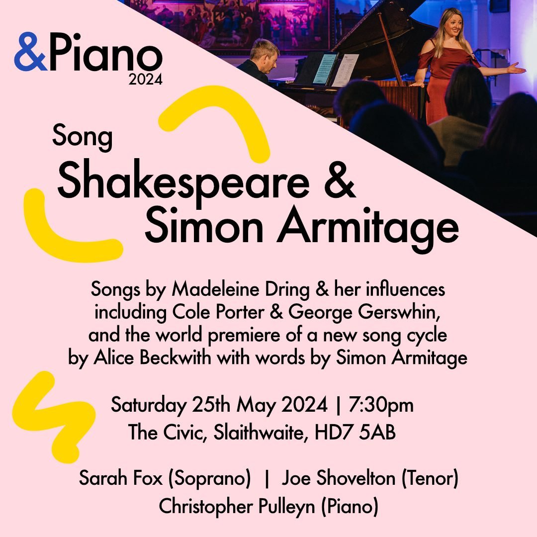 &Piano Music Festival (@andpianofest) on Twitter photo We’re in for a treat this Saturday as &Piano24 comes to a grand finale!🎹🎤
With the fantastic music of Madeleine Dring & a premiere of a new commission, Five Armitage Songs - composer <a href="/alicebeckwith/">Alice Beckwith</a> has set poems by Simon Armitage to song. Tickets here: tickettailor.com/events/andpian… We’re in for a treat this Saturday as &Piano24 comes to a grand finale!🎹🎤
With the fantastic music of Madeleine Dring & a premiere of a new commission, Five Armitage Songs - composer <a href="/alicebeckwith/">Alice Beckwith</a> has set poems by Simon Armitage to song. Tickets here: tickettailor.com/events/andpian…