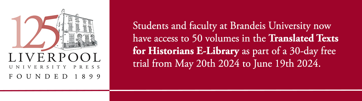 Students and faculty at @BrandeisU have trial access to 50 volumes in the Translated Texts for Historians E-Library until June 19th 2024. Browse the volumes here: liverpooluniversitypress.co.uk/topic/collecti… #ancienthistory #translatedtexts #FreeTrial @brandeis_lts