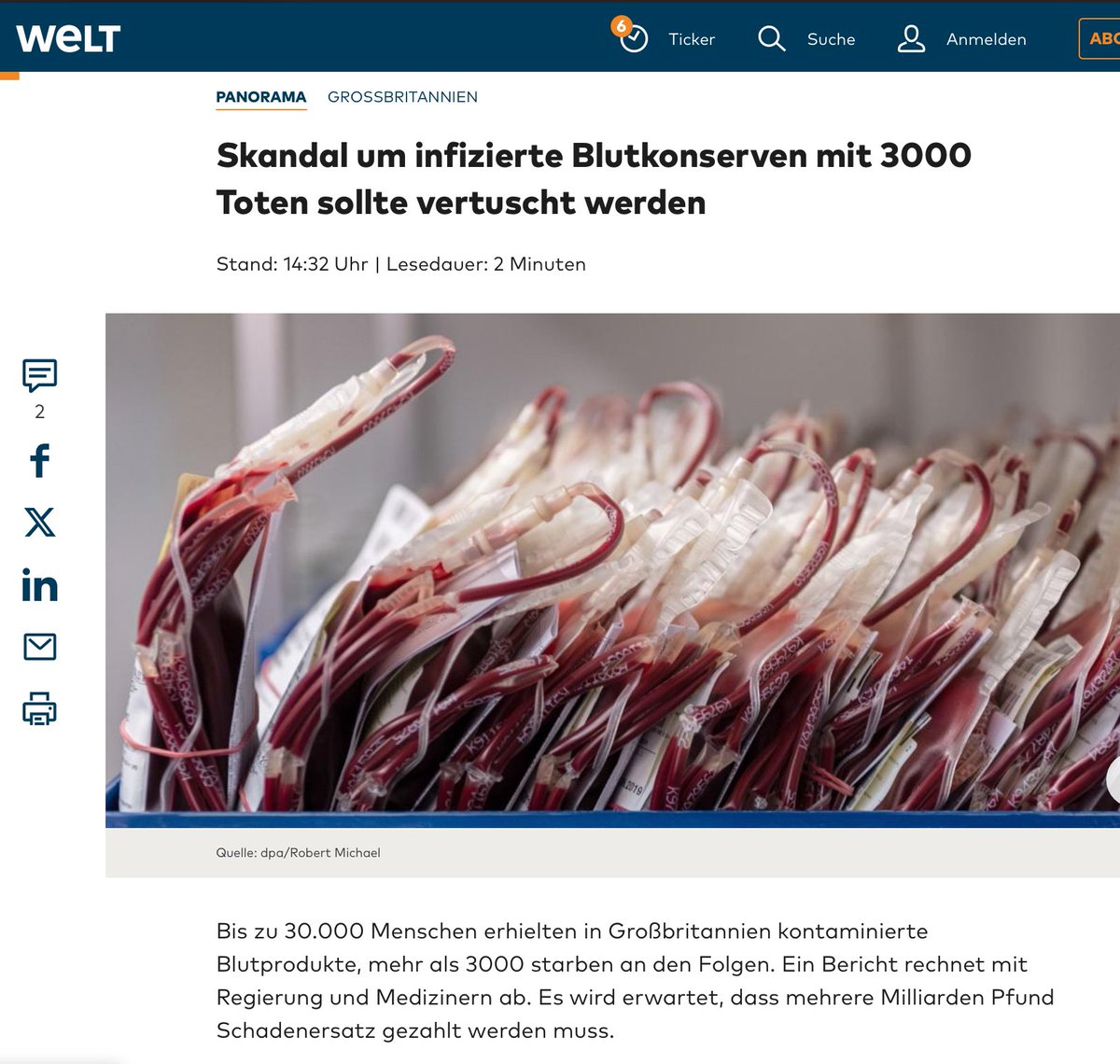 „Ein am Montag veröffentlichter Untersuchungsbericht kommt zum Ergebnis, es habe eine weitverbreitete Vertuschung gegeben, um die Wahrheit zu verbergen. Regierungsbeamte hätten Dokumente vernichtet, Patienten seien wissentlich inakzeptablen Infektionsrisiken ausgesetzt gewesen.“…