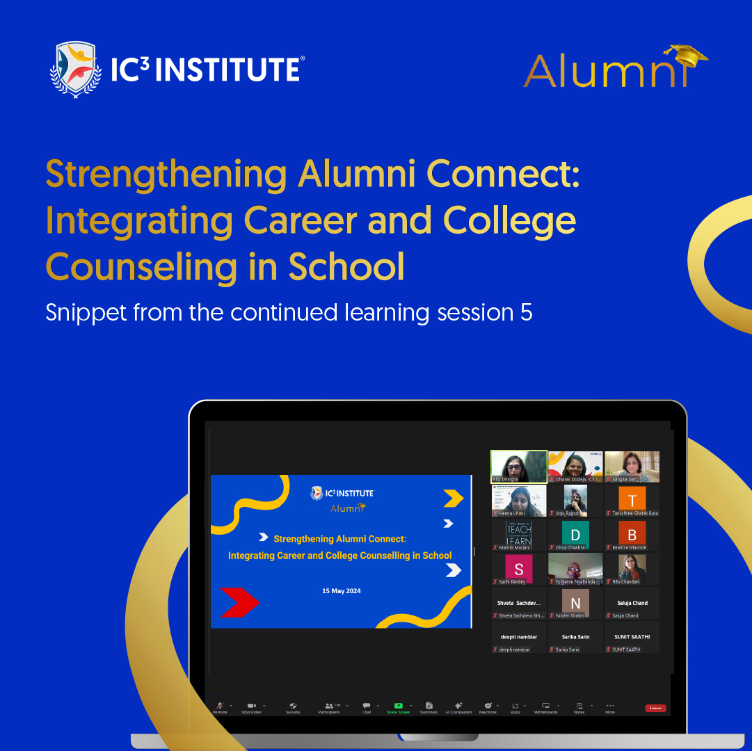 We thank everyone who participated in our
session, "Strengthening Alumni Connect: Integrating
Career and College Counseling in School," helmed by
the Ritu Dhingra. Your engagement and enthusiasm
made this exploration of building and nurturing alumni
networks truly impactful.