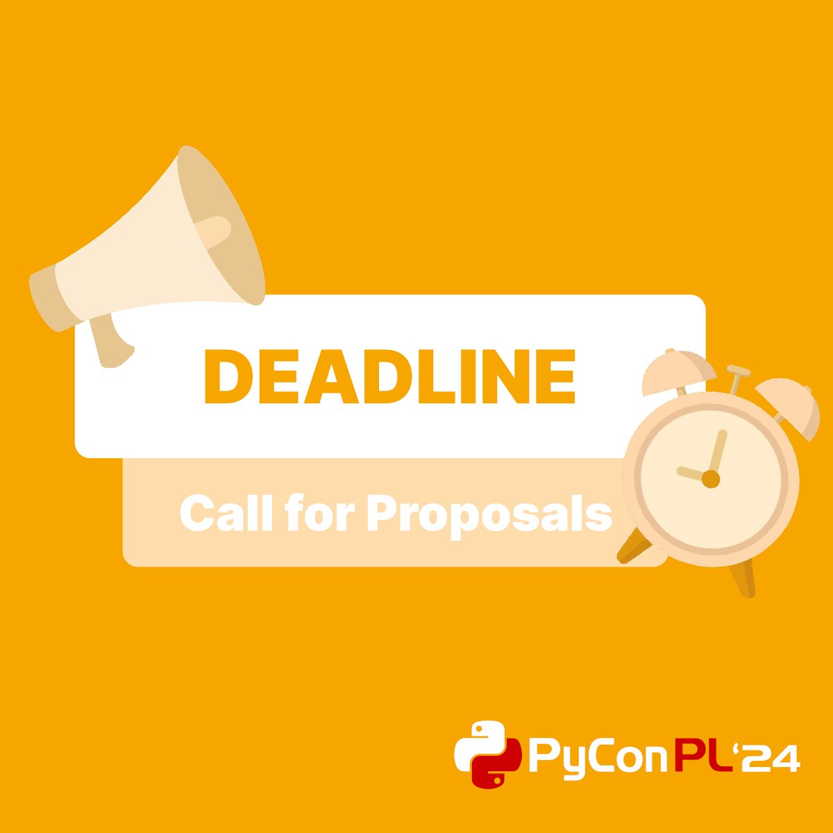 It's the last day to submit proposals for the PyCon PL 2024 Call for Proposals. There's not much time left, so be sure to submit yours before the deadline if you are considering giving a talk or conducting a workshop. #Python #PyCon #Conference ⏰😱🐍🇵🇱