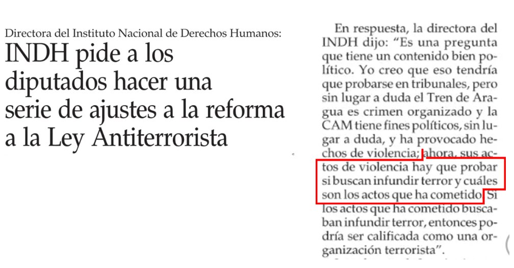 Directora del INDH pone en duda que los actos violentos de la CAM sean terrorismo. digital.elmercurio.com/2024/05/20/C/S… Así no se puede. Realmente una vergüenza el @inddhh