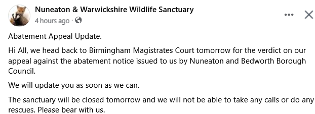 Sad & angry that so much effort has been spent on the case against wildlife sanctuary when nothing seems to be done about industrial scale smells from Attleborough Fields, nothing seems to be done to protect our lakes from pollution & fly-tippers get off with £100 littering FPN.