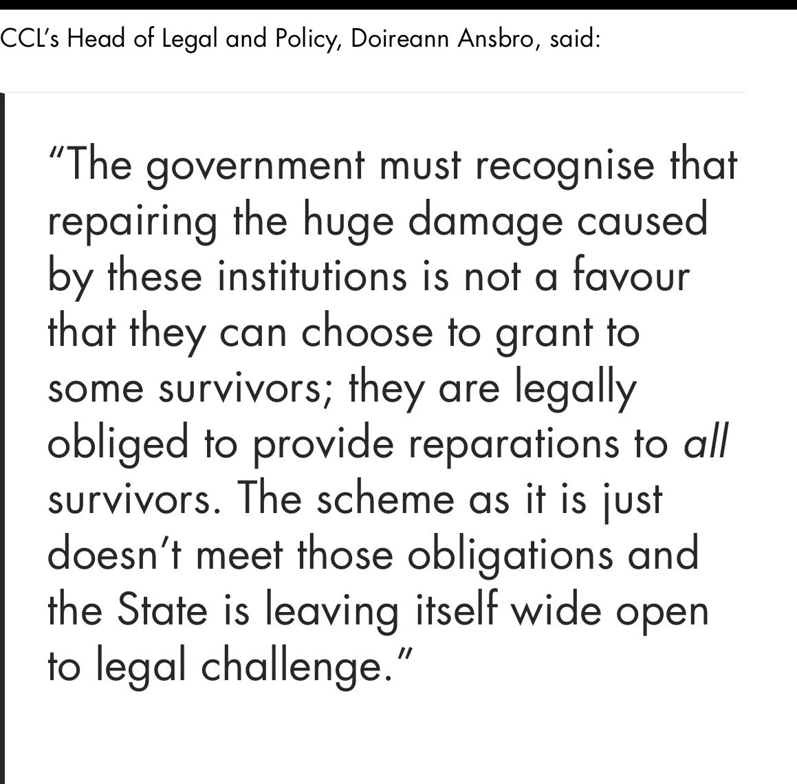 The State cannot pretend they didn’t know - they were warned by excluding 24,000 survivors from #MotherAndBabyHomes it is open to legal challenge placing exchequer funds at risk. @rodericogorman previously settled eight #JudicialReview cases related to Commissions report  
⬇️