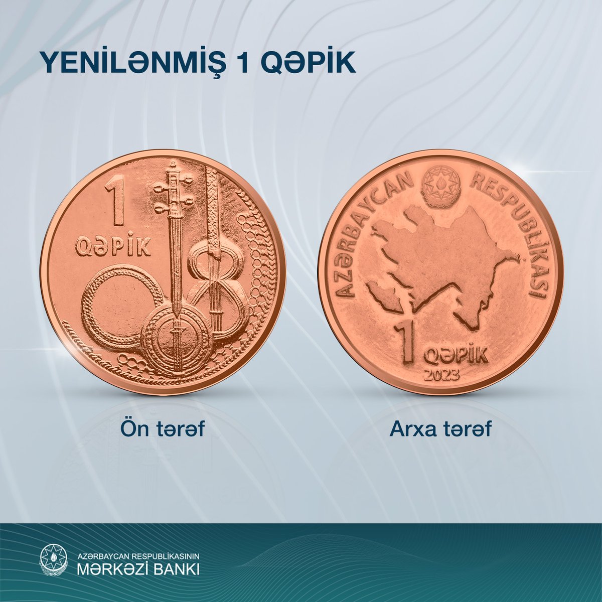 Mərkəzi Bank tərəfindən yenilənmiş 1 qəpiklik metal pul nişanları tədavülə buraxılıb. Belə ki, 1 qəpiklik metal pul nişanının arxa tərəfində yeni dizayn elementləri kimi Azərbaycan Respublikasının Dövlət gerbi, eləcə də pul nişanının istehsal ili əks olunub. Bu metal pul