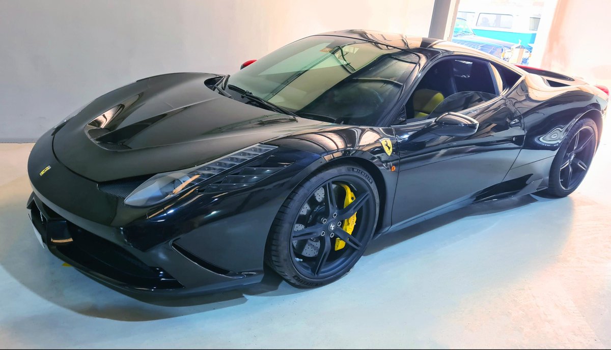 The yellow calipers really stand out on this beautiful black Ferrari! This signature feature not only adds a pop of color to its sleek design but also serves as a subtle nod to Ferrari's racing heritage. #Ferrari #MaxGarage #CarLovers #RacingHeritage #LuxuryCars #YellowCalipers