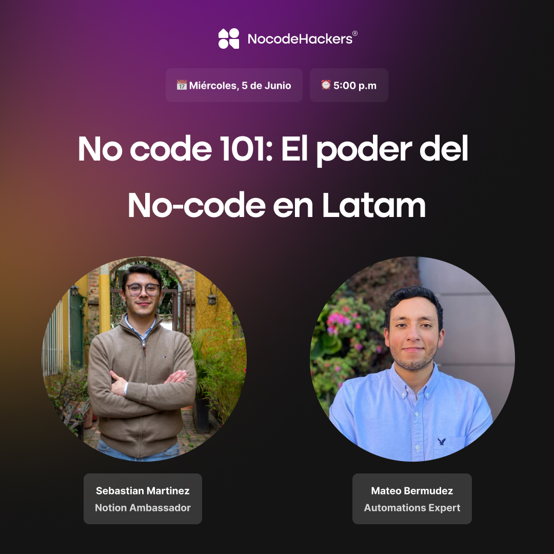 ¡Asi está construyendo Latam SIN código! 🚀

En nuestro evento No-code en Latam, descubre su impacto y aprende a usar estas herramientas 🛠️

📆 5 de junio, 5 pm en Bogotá
🎓 Centro Javeriano de Emprendimiento 

Regístro: lnkd.in/eABD3FsH

En colaboración con <a href="/nocodehackers/">NocodeHackers</a>