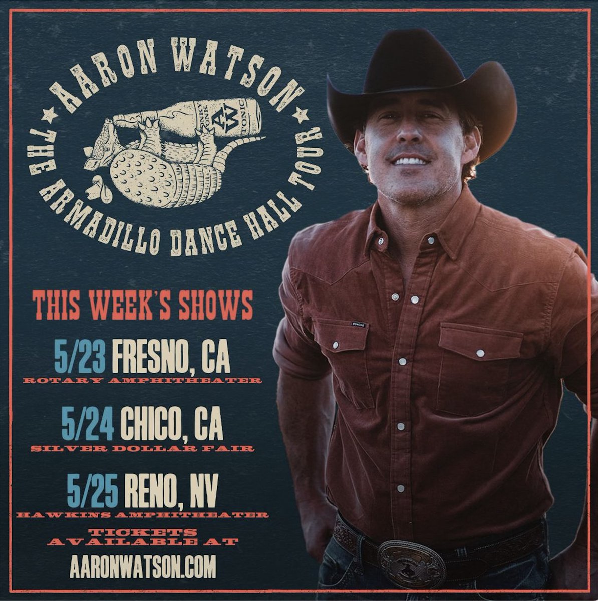 aaron_watson's tweet image. We’re still out West! See y’all in Cali and Nevada this weekend! Who’s coming?!

aaronwatson.com/tour

#aaronwatson #armadillodancehalltour #california #texascountry
