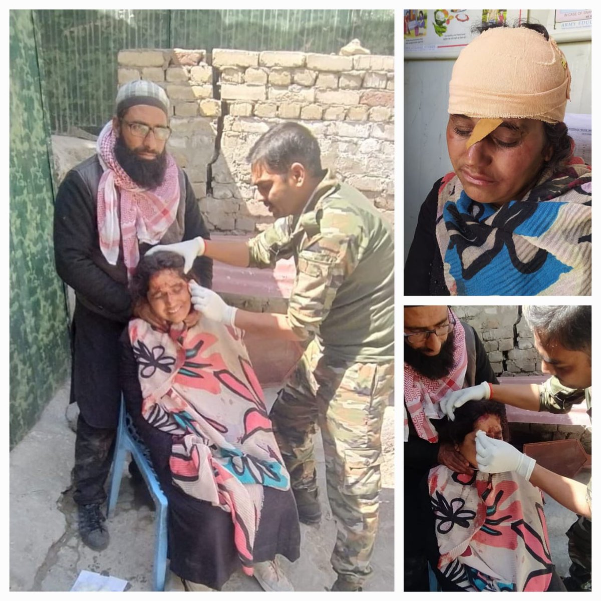 #WeCare
#FirstAid

Kudos to the #IndianArmy Paramedic stationed at Poshana, #Poonch (J&K) for their swift & skilled response in providing life-saving aid to Mrs Tasveer Akhter following a bike accident. Their quick actions & expertise make a real difference in saving lives!