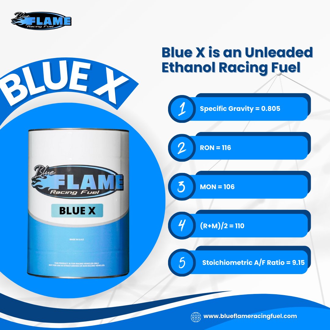 Blue X Racing Fuel 🛢️
Blue X is an unleaded racing fuel containing 90% volume E99 ethanol ⛽

Blue Flame Racing Fuel
🌐 Website: blueflameracingfuel.com
📧 Email: info@blueflameracingfuel.com

#RacingFuel #BlueX #EthanolFuel #Dubai