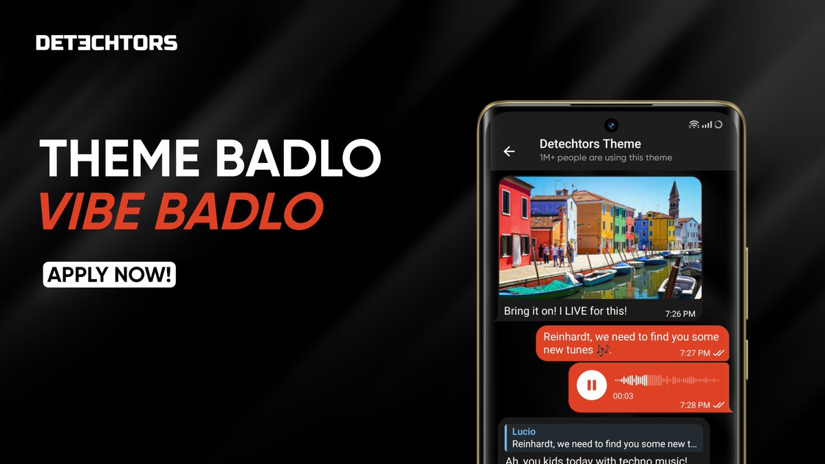 Theme Badlo, Vibe Badlo. Presenting Detechtors Telegram Theme which will give you an energetic vibe every time you open the telegram app. Click Here: t.me/addtheme/Detec… (Works on all device) #Detechtors @telegram
