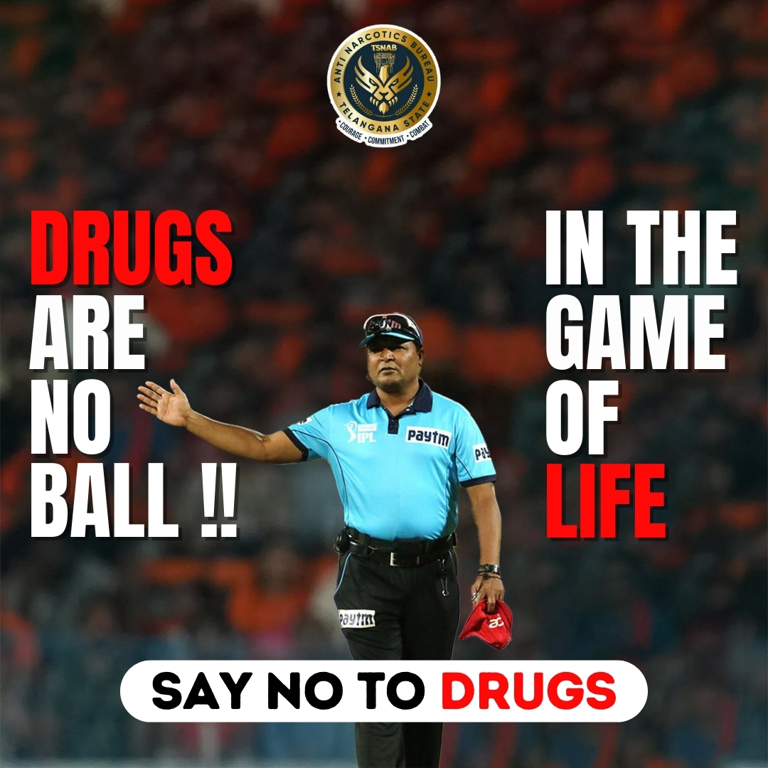 Drugs are no balls in the game of life .Say no to drugs.
@TelanganaDGP @director_tsnab @narcoticsbureau
@CVAnandIPS @TelanganaCOPs @hydcitypolice
@cyberabadpolice @RachakondaCop
@NMBA_MSJE @UNODC
#telanganaantinarcoticsbureau #tsnab #DrugfreeTelangana #ipl #ipl2024 #RCBvsCSK