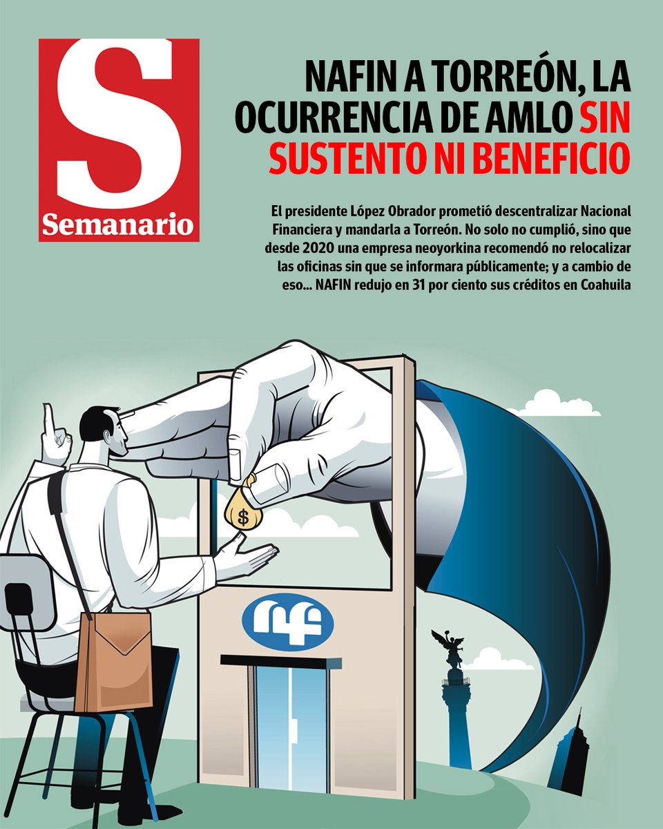 #Semanario | Una empresa recomendó no trasladar @NafinOficial a #Torreón desde el 2020, a cambio de ello… los créditos disminuyeron 31% para el sector empresarial de #Coahuila Texto: @Paco_rolo, integrante del @Border_Hub y @vanguardiamx bit.ly/4bJTllT