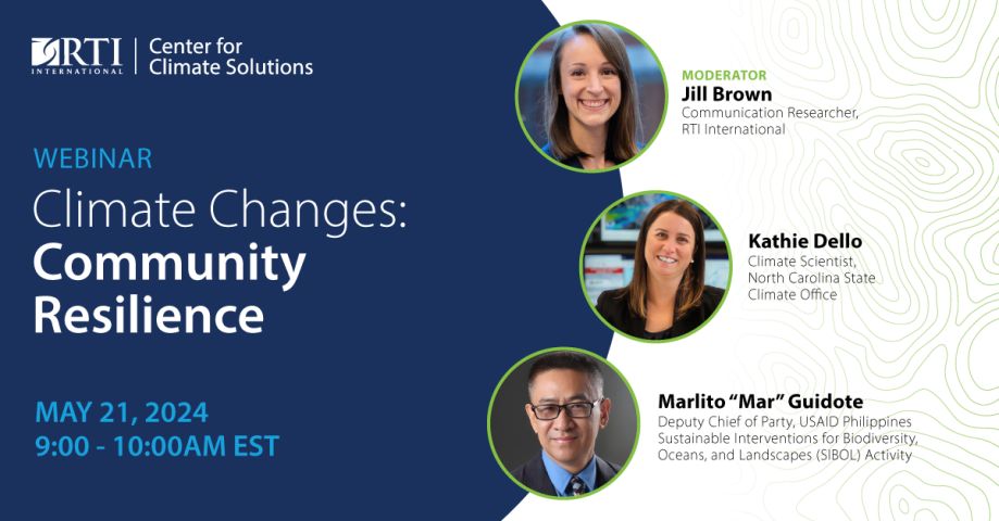 Join us tomorrow May 21 at 9a ET for an engaging chat about communicating climate risk and resilience! Register here: bit.ly/3w0UMgo This event is hosted by @RTI_Intl's Center for Climate Solutions. #climateaction #communityresilience #riskcommunication