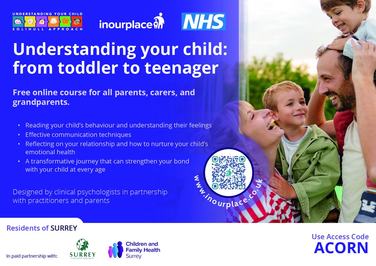 Are you looking for parenting tips & advice?

Free 'understanding your pregnancy, child, teenager & relationships' courses are available for #Surreyfamilies. Get free lifetime access by using the code 'ACORN' and visiting ow.ly/O83E50QXriO. 

#parenting #children #teenagers