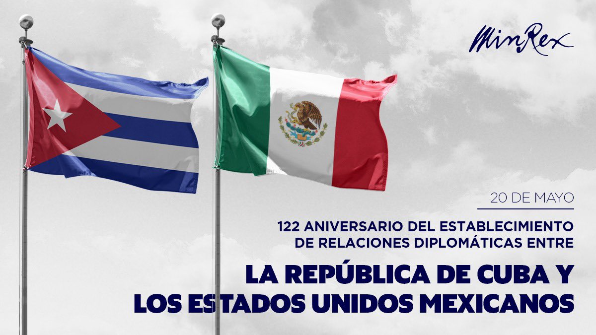 Celebramos el 122 aniversario del establecimiento de relaciones diplomáticas entre Cuba🇨🇺 y México 🇲🇽. Reafirmamos nuestra voluntad de continuar fortaleciendo los históricos vínculos de amistad y hermandad que nos han unido ininterrumpidamente a lo largo de los años.