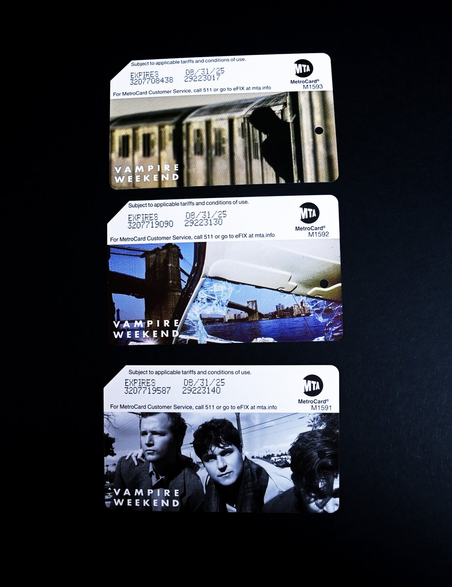 Limited edition Vampire Weekend MetroCards are available starting today at select full-service MetroCard vending machines ✨ Featuring 3 unique designs, the commemorative cards can be found at 14 St-Union Sq and Grand Central-42 St while supplies last.