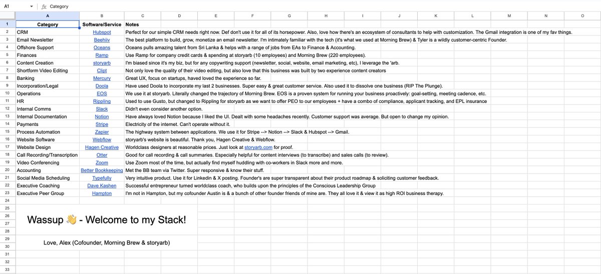 Founder Stacks has so much momentum right now & I love how it's literally a google sheet lol. The second it's no longer fun, we'll stop doing it. Quick recap... The problem: There are more software/service choices than ever before. It's nauseating to cut through the clutter