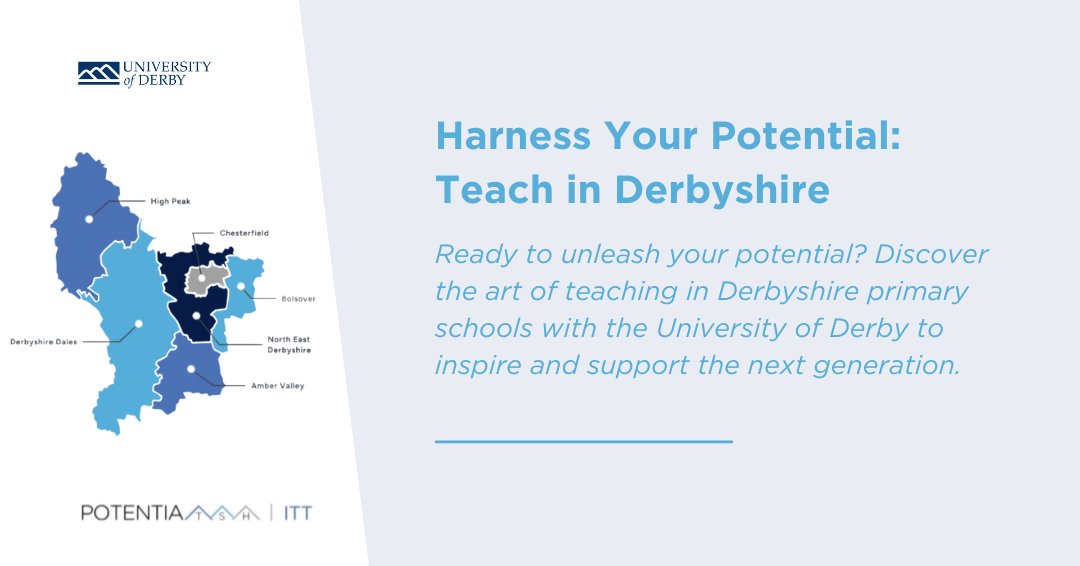 PotentiaTSH's tweet photo. Harness your potential! Learn how to teach … in Derbyshire primary schools with the University of Derby. 

Find out more: https://t.co/4SVbxgKNFD https://t.co/DFwlzE54GZ