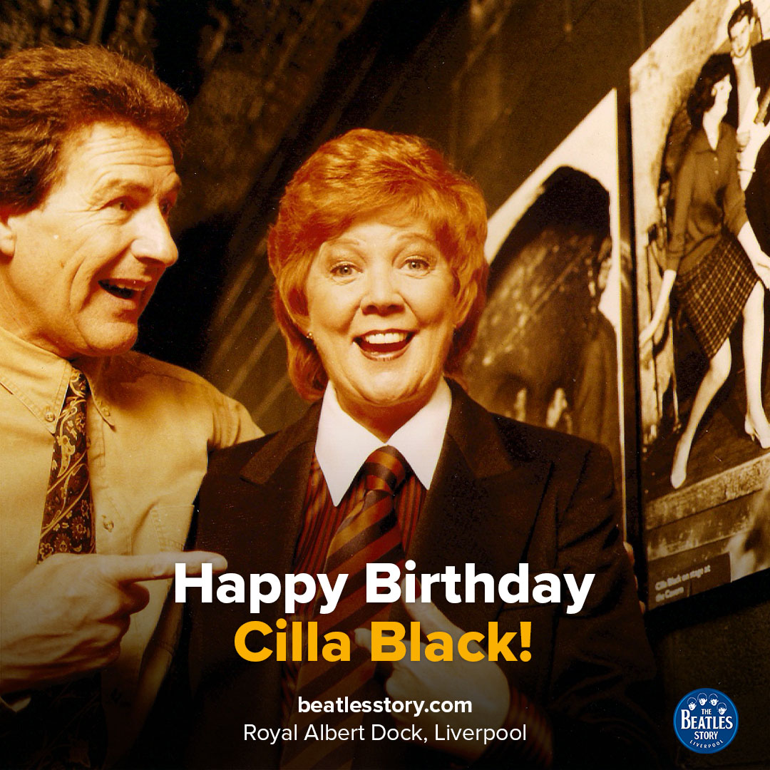 Born #OnThisDay in 1943, Cilla Black would have turned 81 today 🕊️ A friend of The Beatles, Cilla visited The Beatles Story in the early 1990s, and an episode of her show Blind Date was recorded here in 1991.