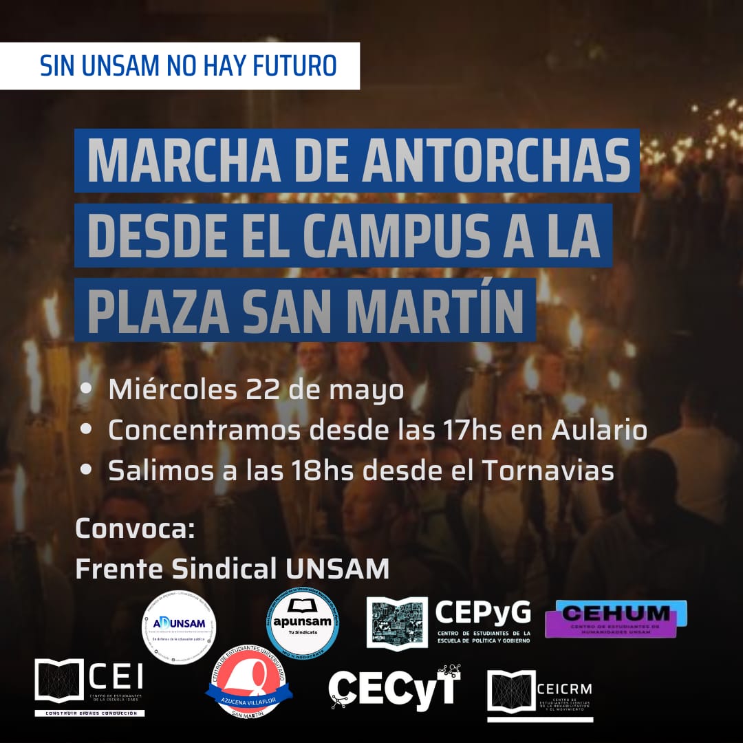 NO ACEPTAREMOS QUE EXISTAN ESTUDIANTES DE PRIMERA Y DE SEGUNDA: LAS Y LOS ESPERAMOS ESTE MIERCOLES EN LA MARCHA DE ANTORCHAS DE LA UNSAM 🔥.