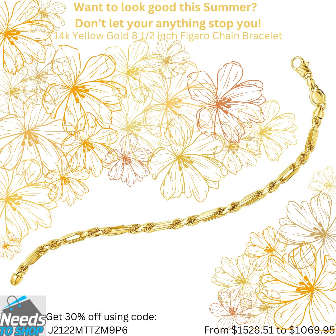 Want to look good this Summer? needstoshop.com/14k-yellow-gol… Get 30% off till May 31 using code: J2122MTTZM9P6 #14k #braclet #goldbraclet #gold #yellowgold #figaro #goldchain #solidgold #jewelry #goldwatches #goldjewelry #jewellry #Jewelrylover #jewelryaddict