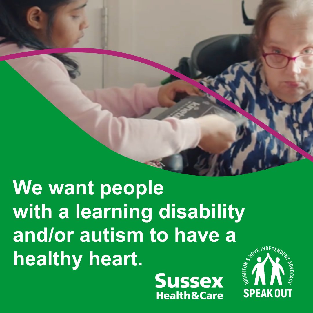 People with a learning disability and/or autism are more likely to experience heart disease than other groups. That's why we've launched our 'healthy hearts' resources, designed in collaboration with @bhspeakout to help everybody stay healthy for longer. sussex.ics.nhs.uk/your-care/supp…